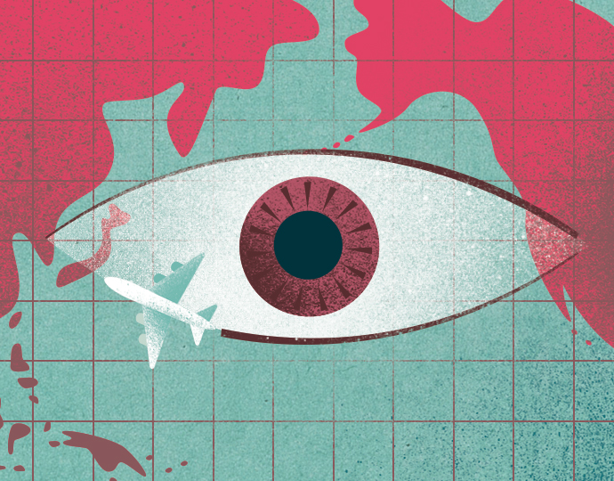 Illustrated eye on top of map