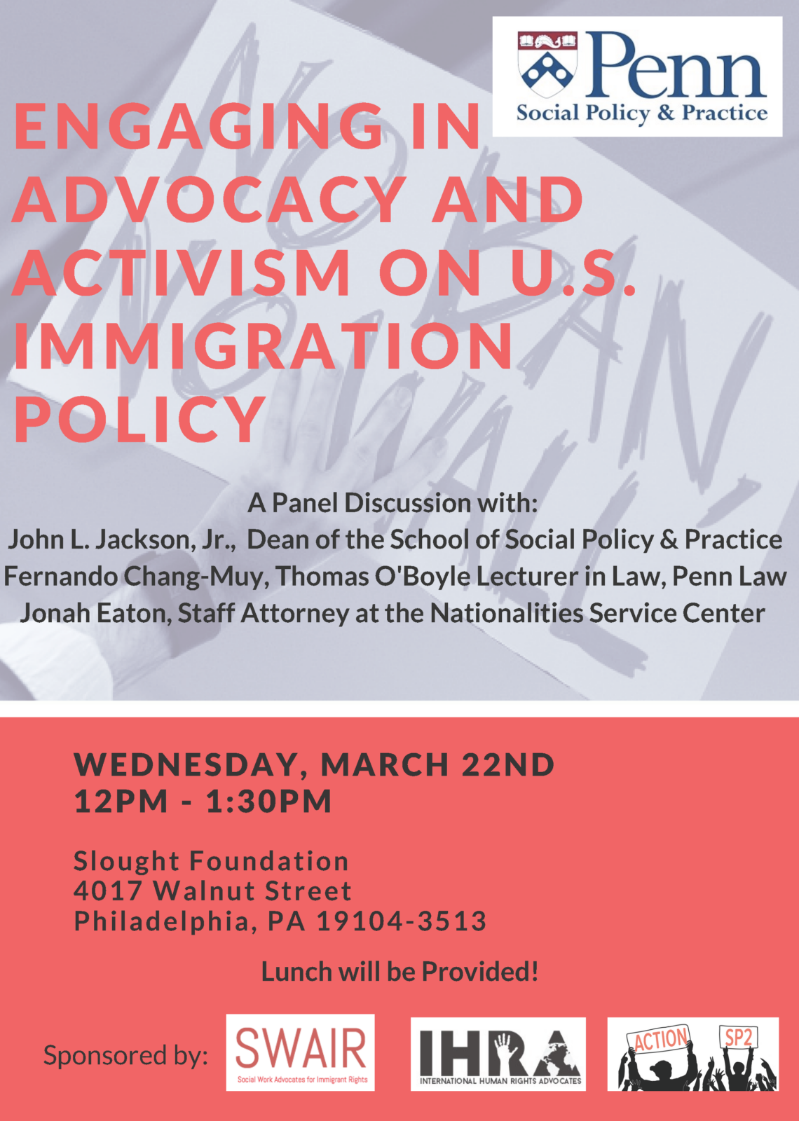 Flyer for Engaging in Advocacy & Activism on U.S. Immigration Policy event