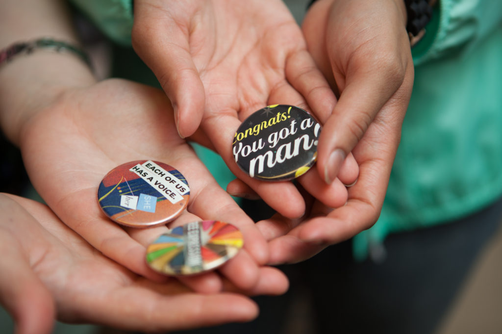 Buttons designed to help change the narrative around gender.