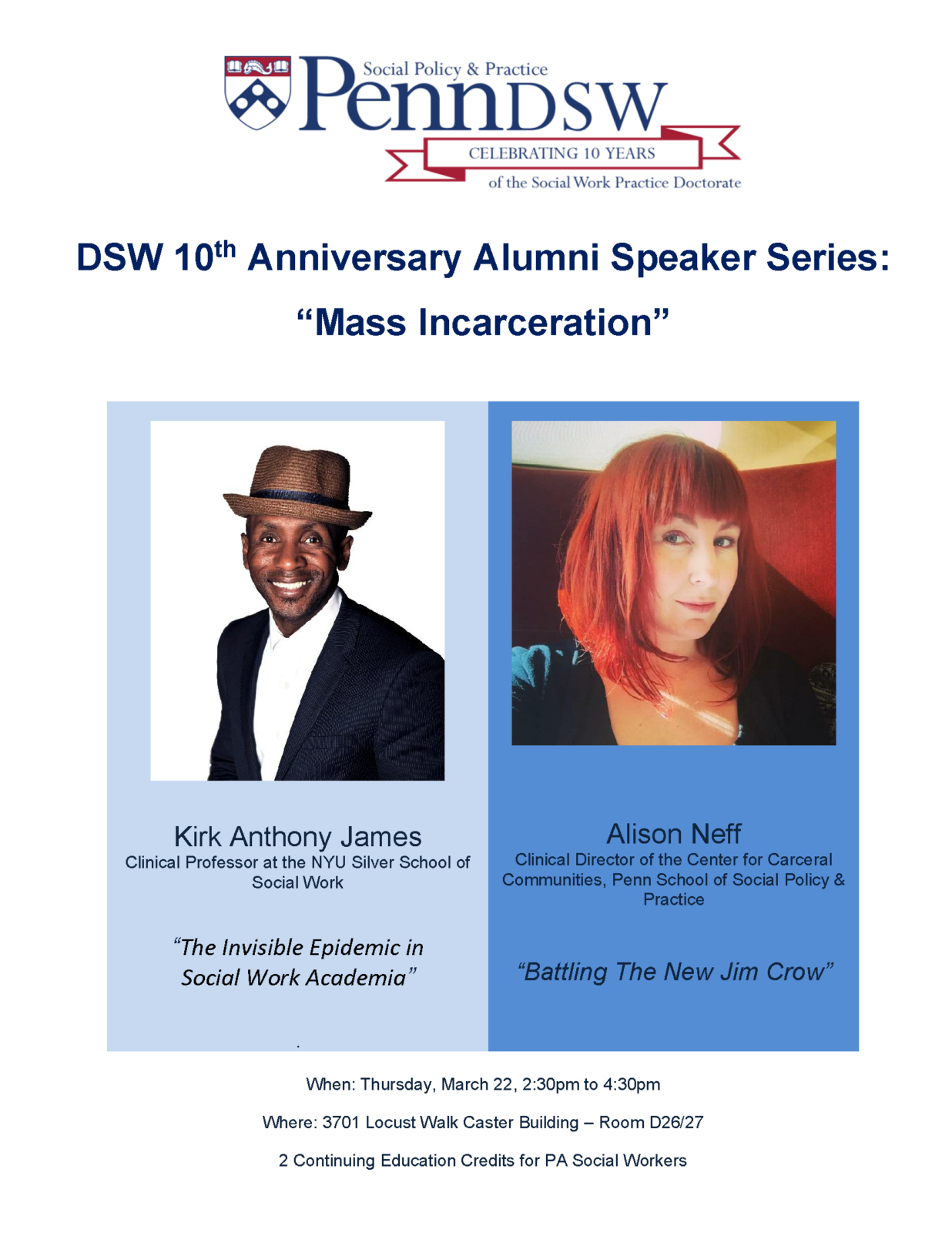 Flyer for "Mass Incarceration" DSW speaker series