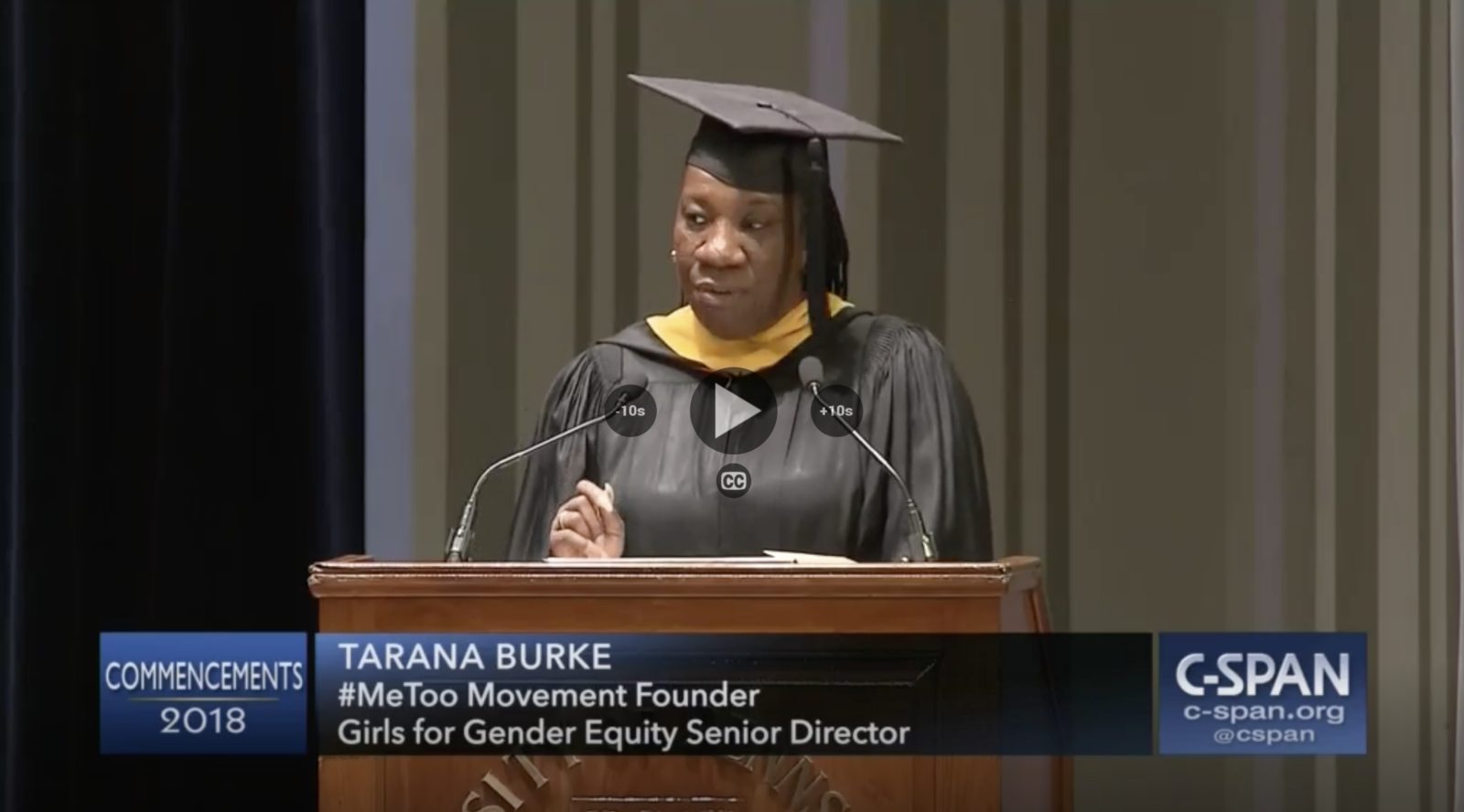 Screenshot of Tarana Burke's Commencement speech on CSPAN