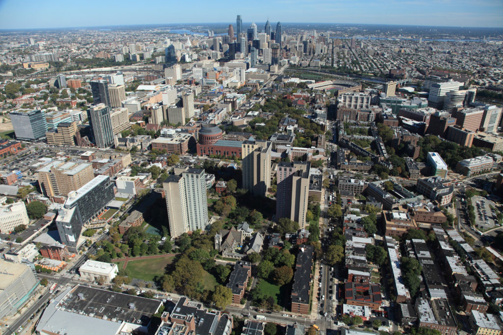 University of Pennsylvania campus with the Philadelphia skyline