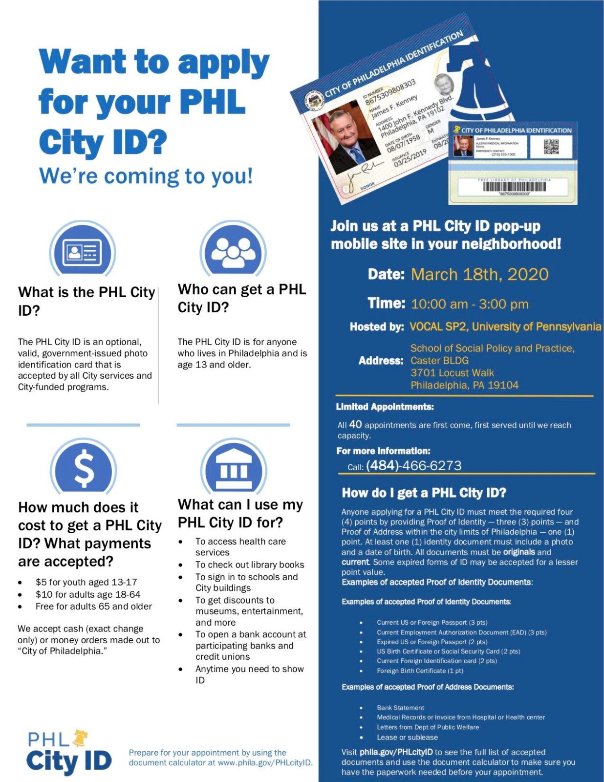 Flyer for VOCAL Philadelphia City ID Drive