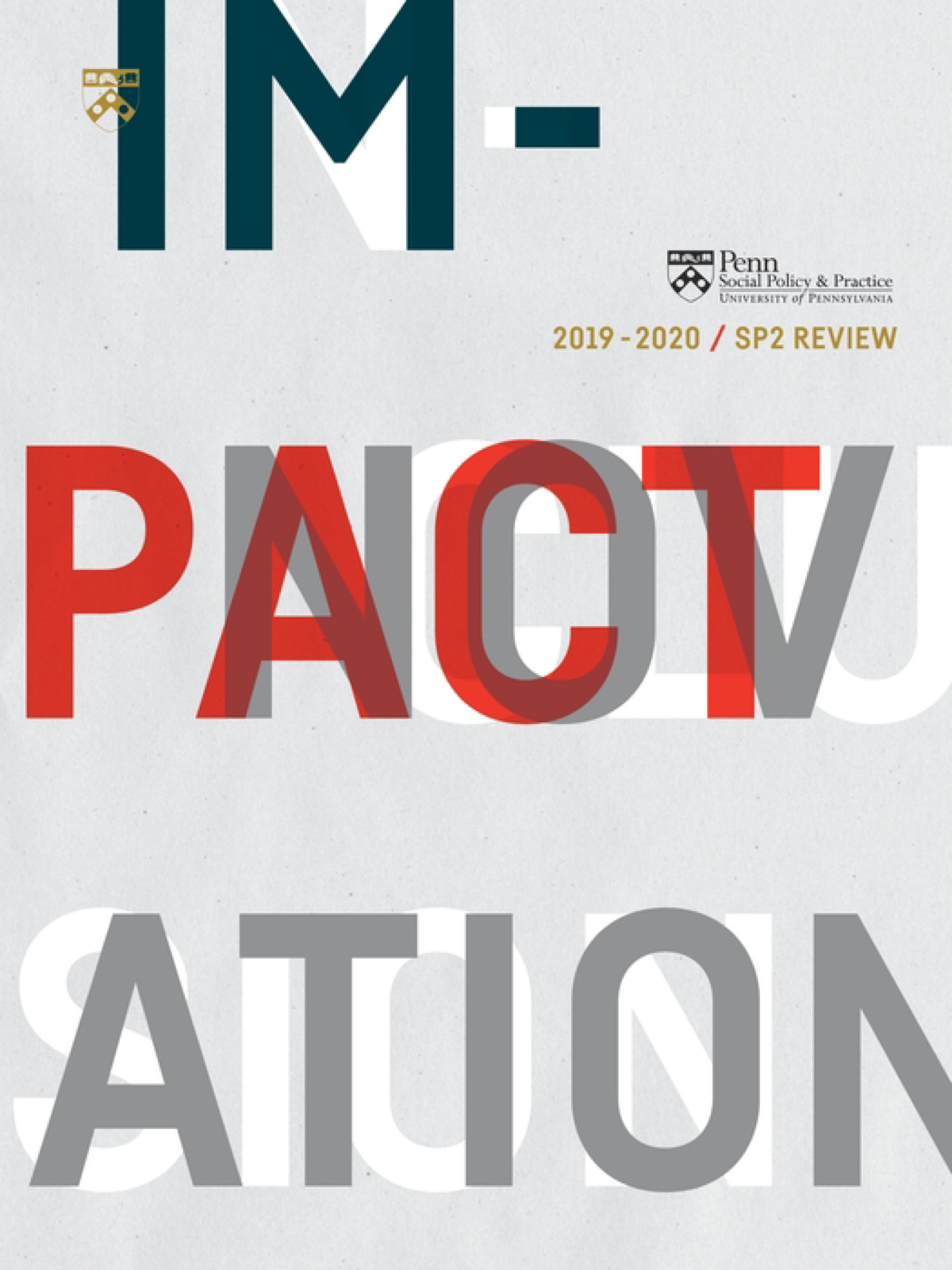 2019-2020 SP2 Review cover; gray background with words impact, innovation, inclusion