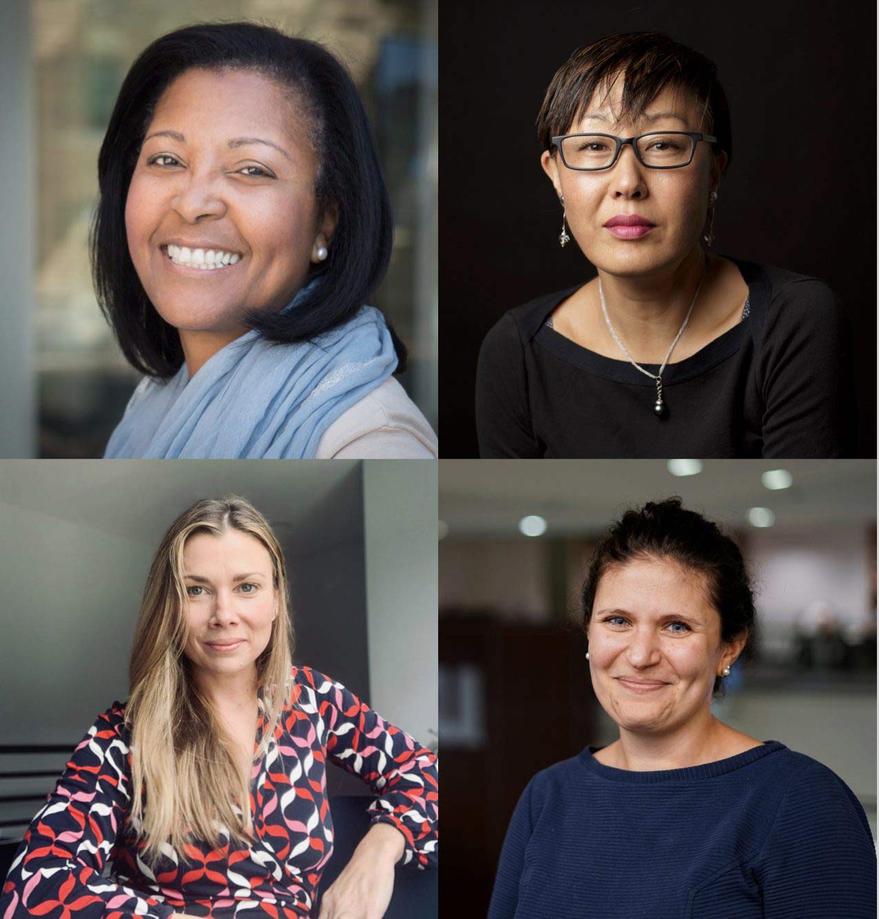 New SP2 faculty, clockwise from left: Tamara Cadet, PhD; Yoosun Park, PhD; Meredith Doherty, PhD; and Milan AbiNader, PhD