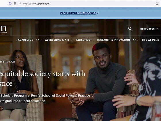 The Penn homepage headline and photo feature SP2's Social Justice Scholars