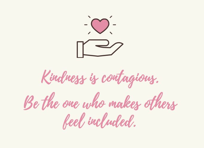 Graphic that states Kindness is contagious. Be the one who makes others feel included.