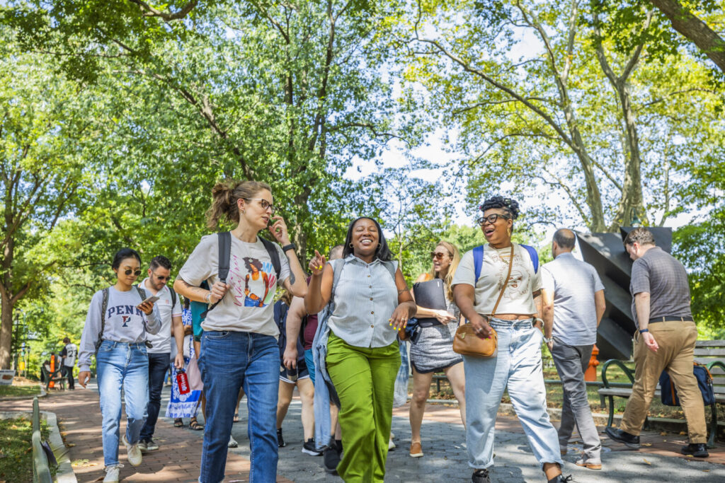 DSW students walk down Locust Walk on Penn's campus.