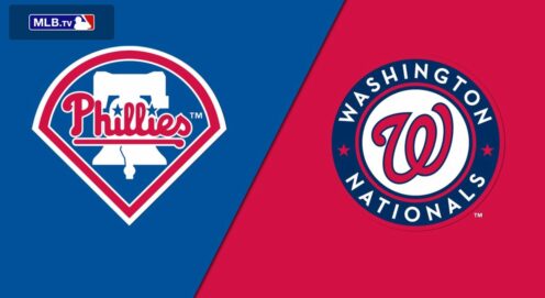 A graphic displaying the logos of Major League Baseball teams the Philadelphia Phillies and Washington Nationals