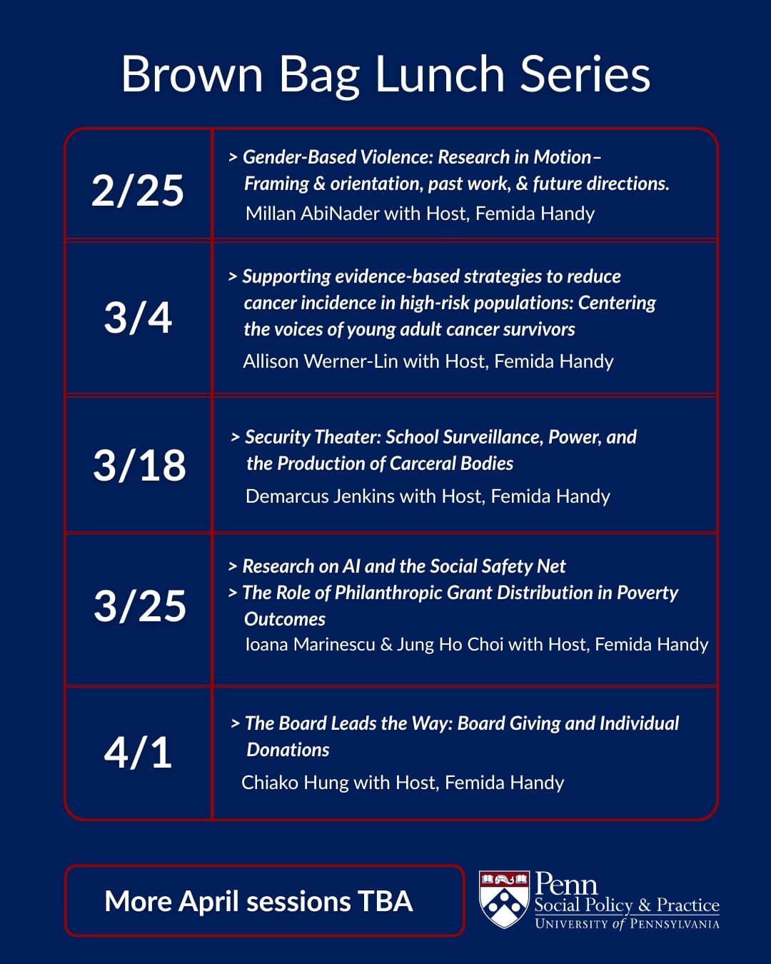 Flyer for faculty Brown Bag Lunch Series spring 2026